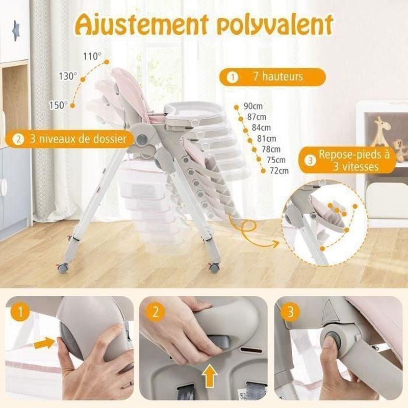 Pembe Katlanır Yüksekliği Ayarlanabilir Tekerlekli Mama Sandalyesi - 162595