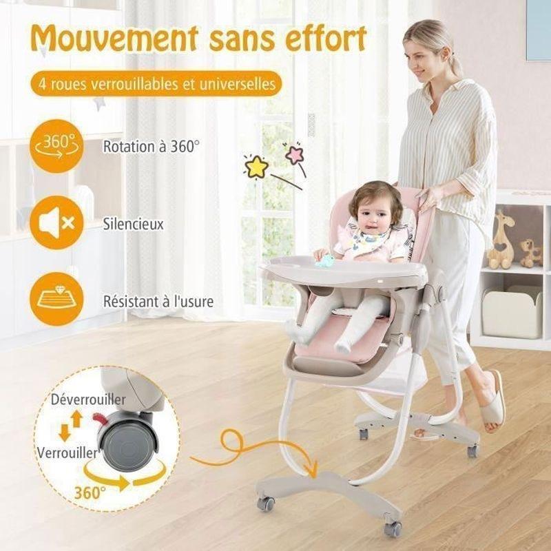 Pembe Katlanır Yüksekliği Ayarlanabilir Tekerlekli Mama Sandalyesi - 162595