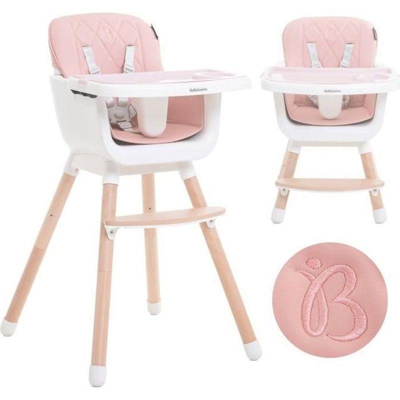 Pembe Kayın Ağacı Ayaklı 2%27si 1 Arada Dönüştürülebilir Çift Tepsili Mama Sandalyesi - 84x56x50 cm - 162676