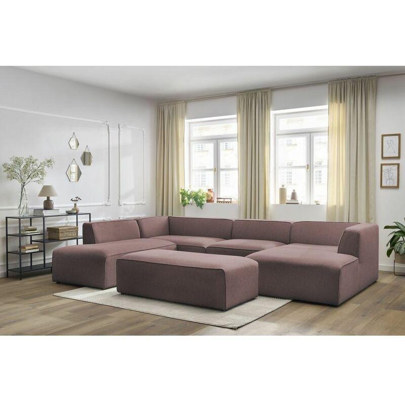 Pembe Kırçıllı Kumaş Su İtici Puflu Modüler Panoramik Köşe Koltuk - 339x231 cm - 153988