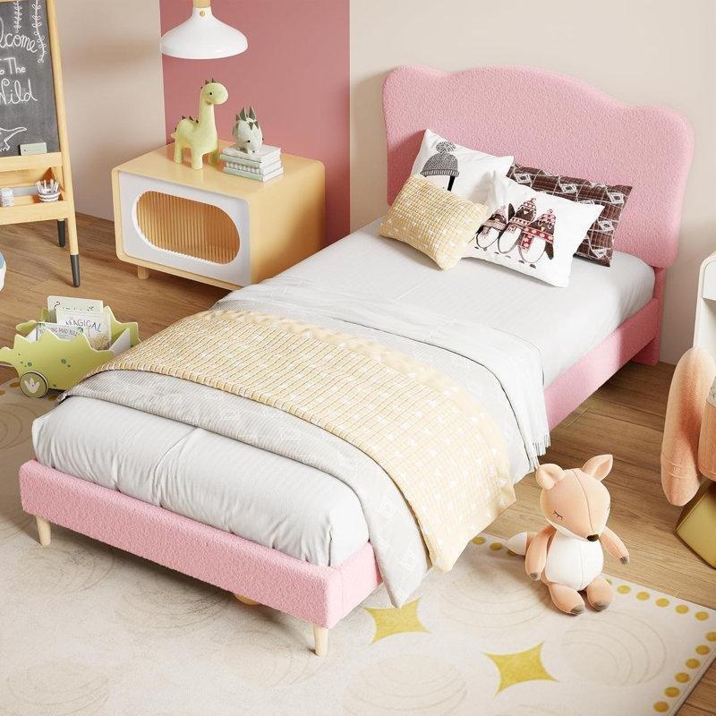 Pembe Kumaş Döşemeli Endüstriyel Ahşap Çocuk Yatak Başlığı - 138 cm - 144717