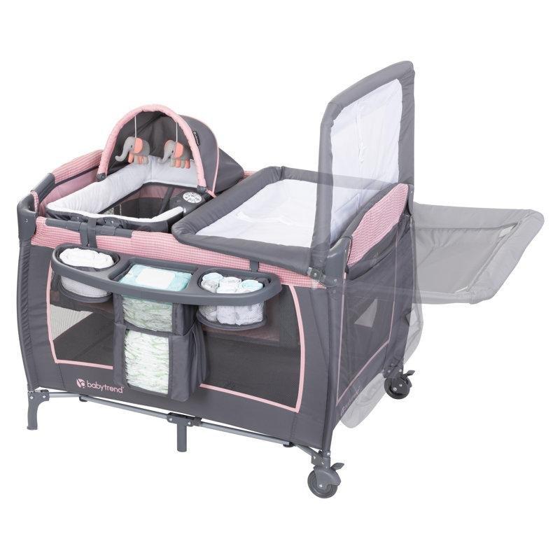 Pembe Metal Müzikli Titreşimli Alt Değiştirme Üniteli Katlanabilir Anne Yanı Beşik - 102x72 cm - 161488