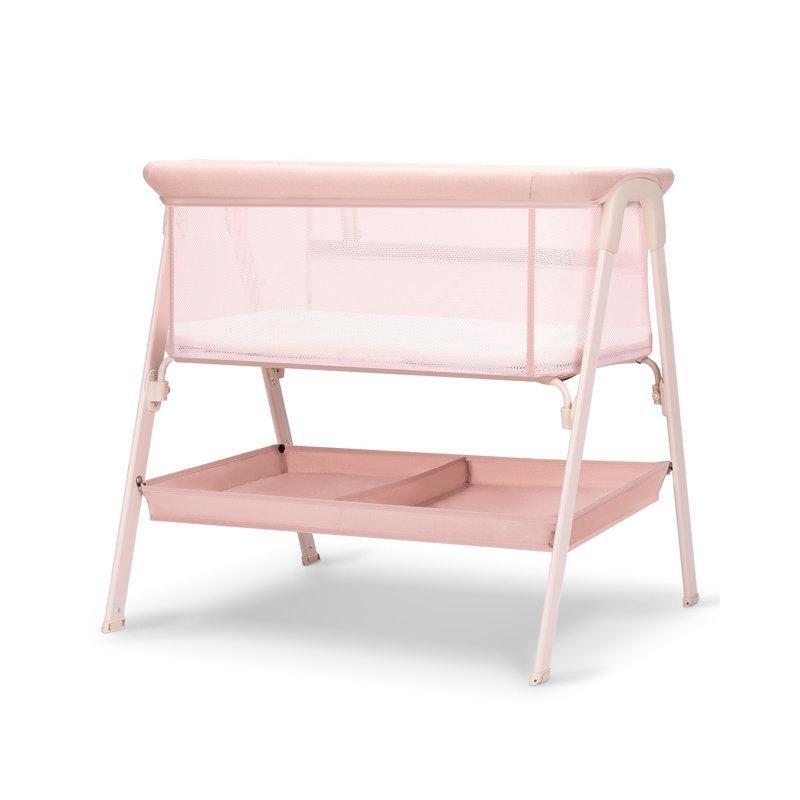 Pembe Metal Tekerlekli ve Saklama Sepetli Ayarlanabilir Anne Yanı Beşik - 89x49 cm - 161785