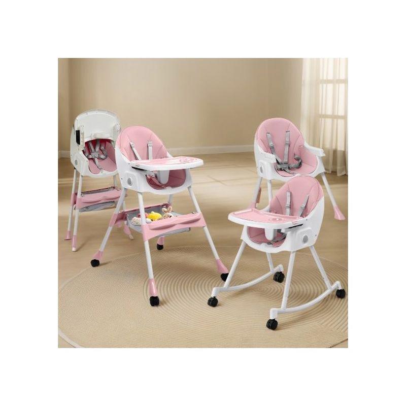 Pembe Sallanır Tekerlekli Çok Fonksiyonlu Mama Sandalyesi - 162856