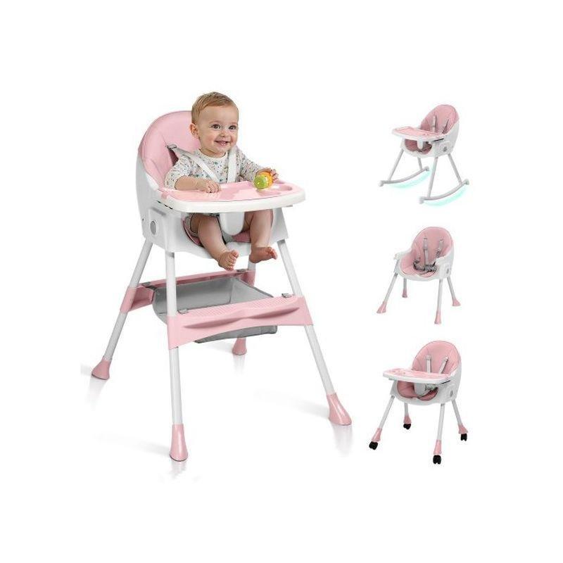 Pembe Sallanır Tekerlekli Çok Fonksiyonlu Mama Sandalyesi - 162856