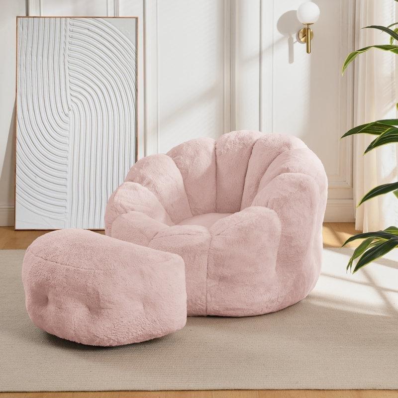 Pembe Suni Kürk Balkabağı Tasarımlı Sırtlı Puf Koltuk - 179 cm - 157516