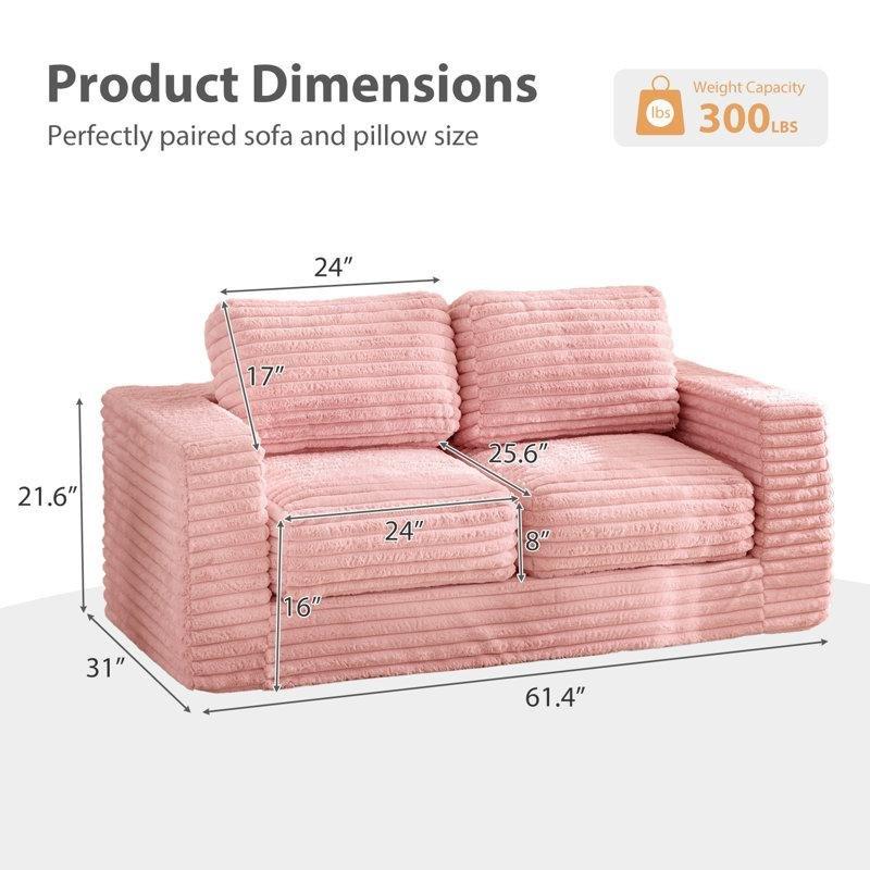 Pembe Suni Kürk Yastıklı İkili Puf Koltuk - 156 cm - 157501