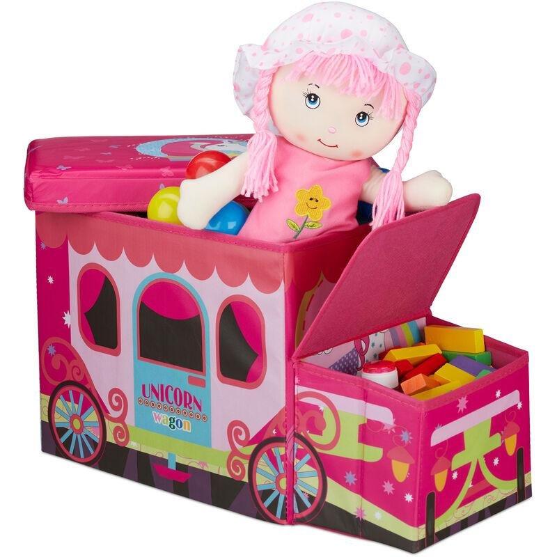 Pembe Tek Boynuzlu At Desenli Katlanabilir Puf Oyuncak Dolabı - 56x27 cm - 150752