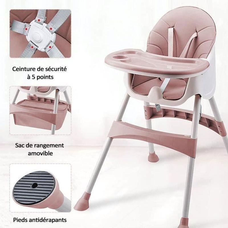 Pembe Tekerlekli Yüksekliği Ayarlanabilir Çift Tepsili 3'ü 1 Arada Mama Sandalyesi - 162805