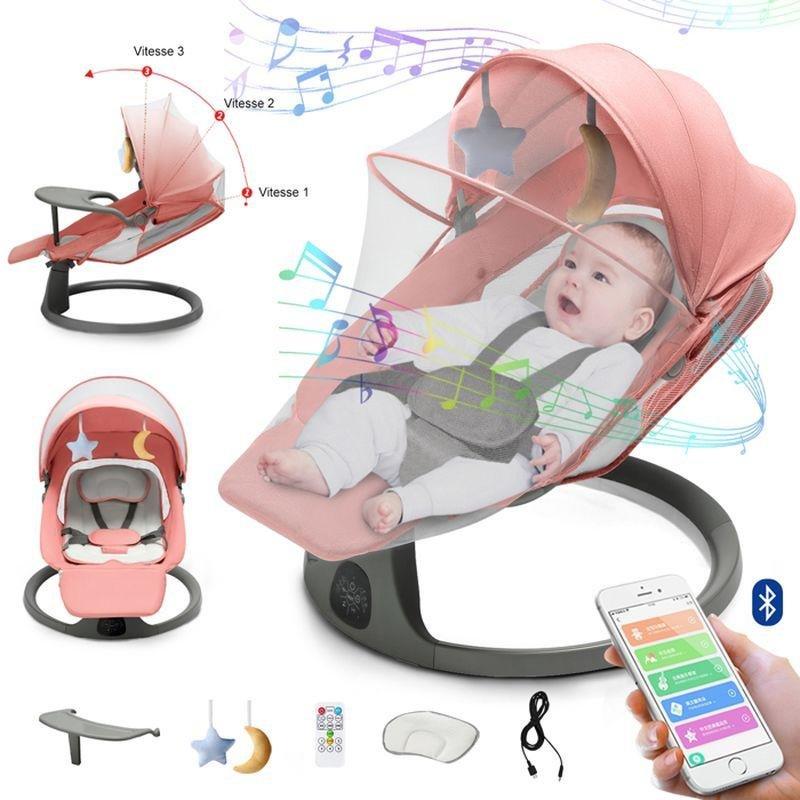 Pembe Uzaktan Kumandalı ve Bluetooth Müzikli 3ü 1 Arada Elektrikli Ana Kucağı Beşik - 162358
