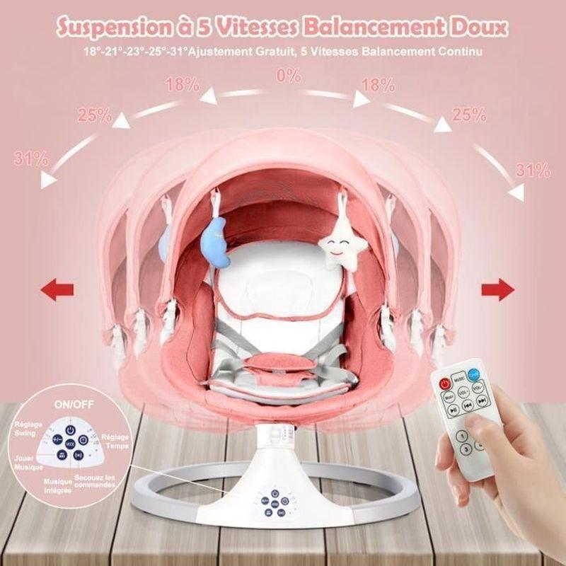 Pembe Uzaktan Kumandalı ve Bluetoothlu 3ü 1 Arada Elektrikli Ana Kucağı Beşik - 61x58x72 cm - 162460