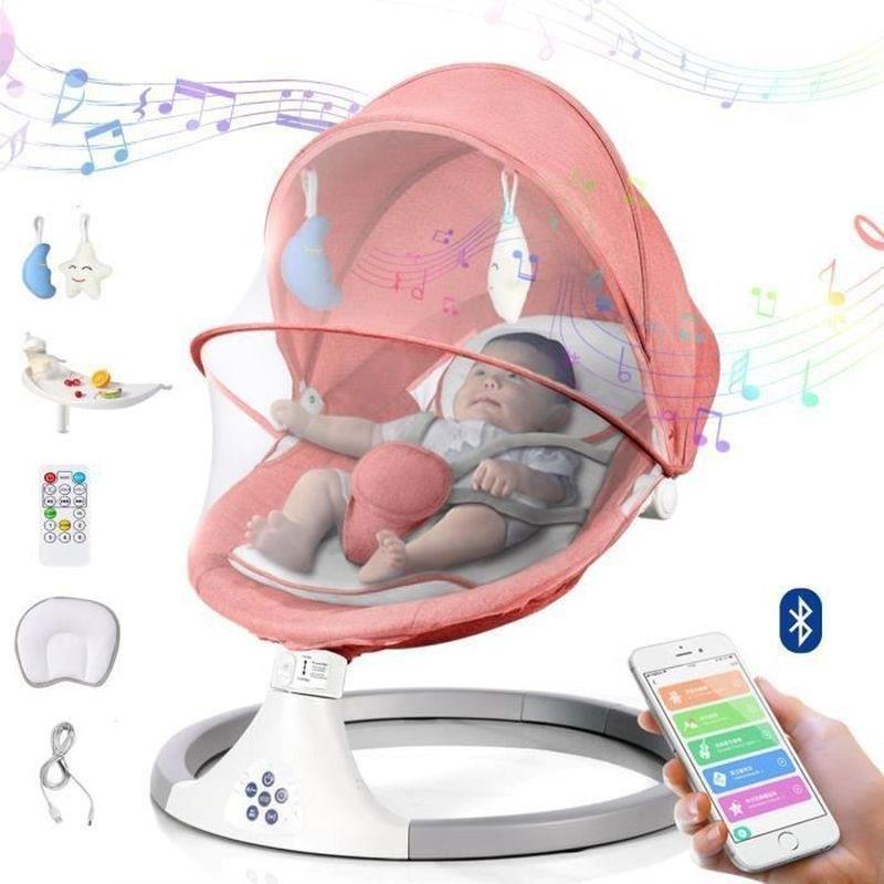 Pembe Uzaktan Kumandalı ve Bluetoothlu 3ü 1 Arada Elektrikli Ana Kucağı Beşik - 61x58x72 cm - 162460