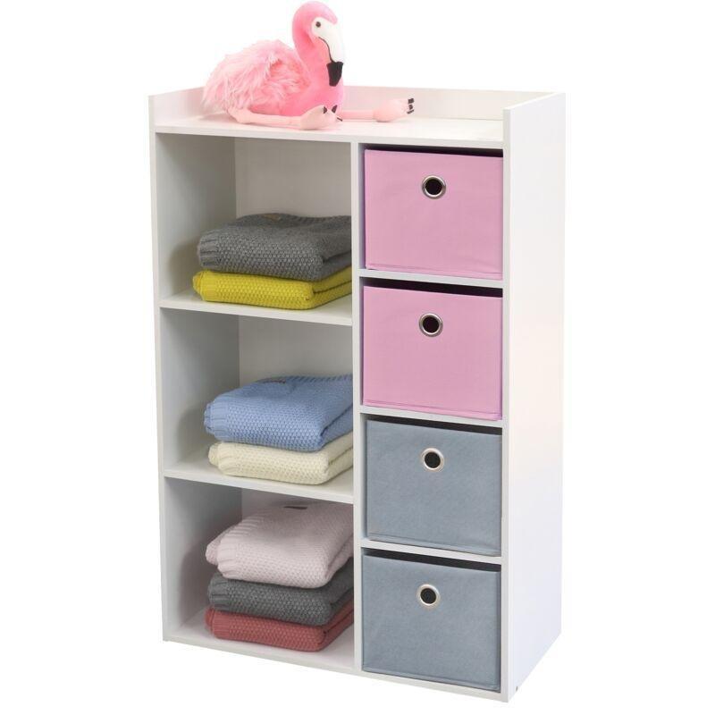 Pembe ve Gri 4 Sepetli Beyaz MDF Oyuncak Dolabı - 62x30x96 cm - 151000