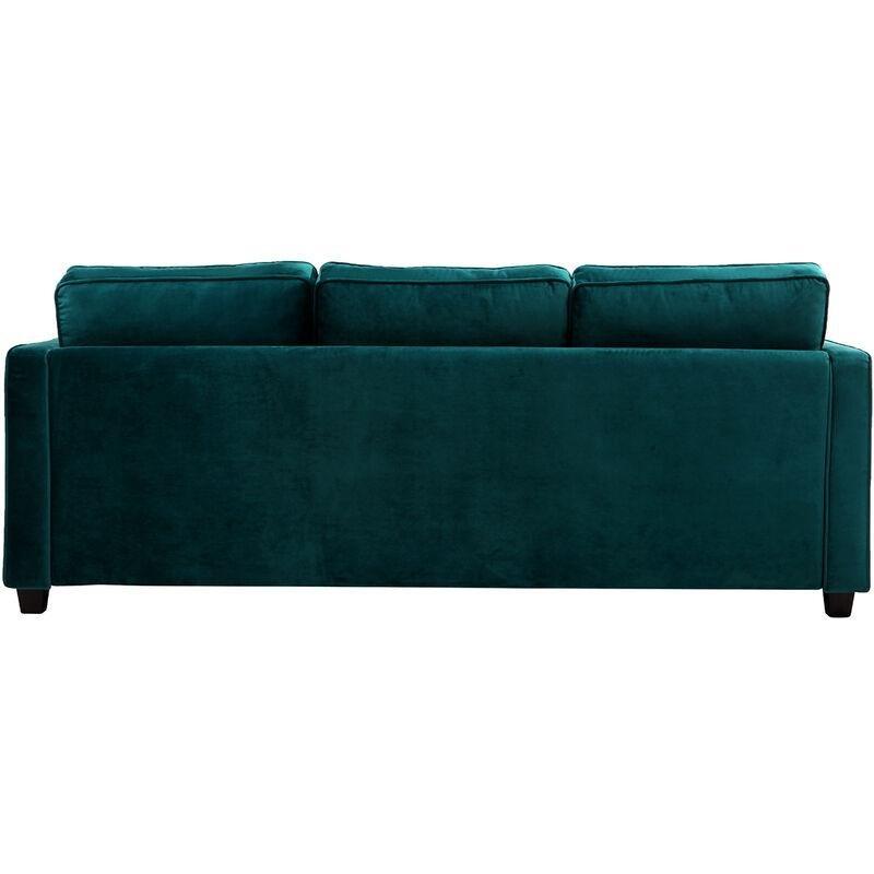 Petrol Mavisi Kadife Geniş Kollu Üçlü Koltuk - 212x85 cm - 153432