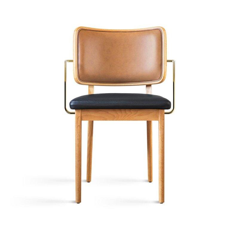 Pirinç Kolçaklı Masif Meşe Döşemeli Sandalye - 147525