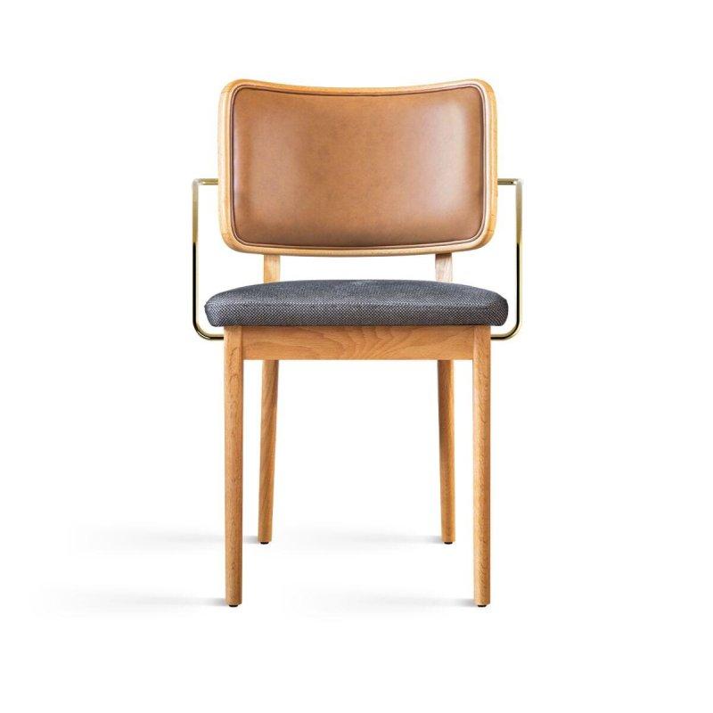 Pirinç Kolçaklı Masif Meşe Döşemeli Sandalye - 147525