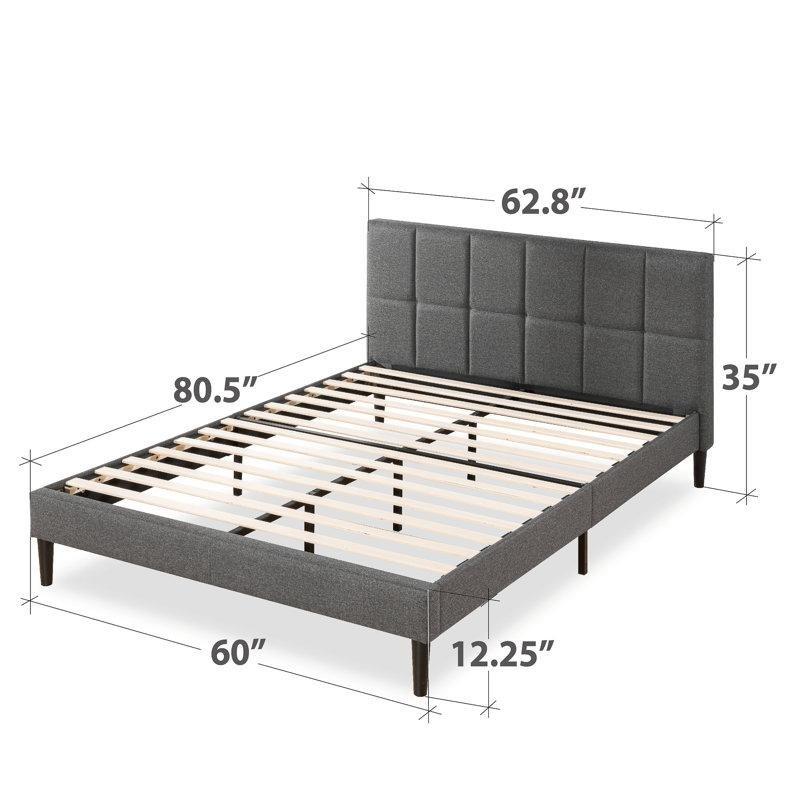 Polyester Kumaş Döşemeli Kare Kapitoneli Alçak Başlıklı Metal Platform Karyola - 143401