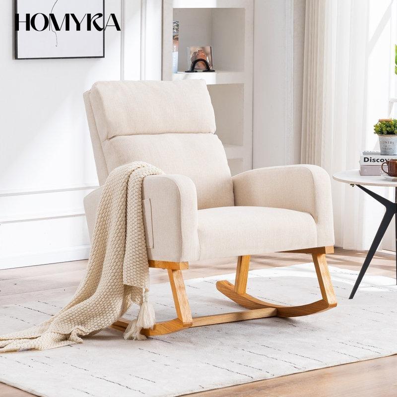 Polyester Kumaş Yüksek Sırtlı Cepli Masif Ahşap Ayaklı Sallanan Sandalye - 146433