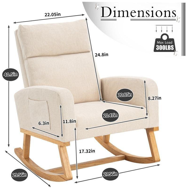 Polyester Kumaş Yüksek Sırtlı Cepli Masif Ahşap Ayaklı Sallanan Sandalye - 146433