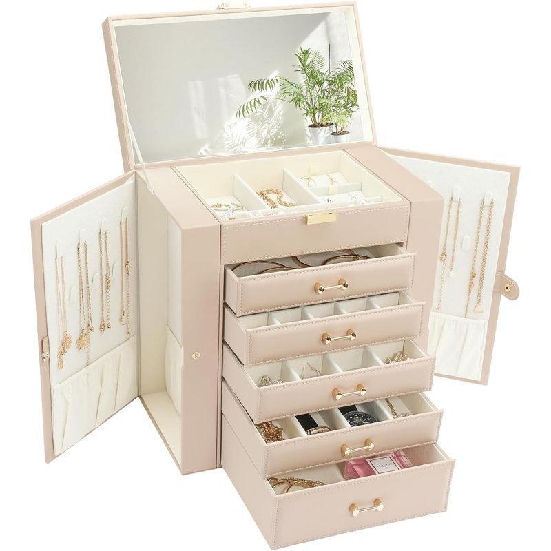 PU Deri Aynalı 6 Katlı Çekmeceli Takı Dolabı - 33x30x18 cm - 145203