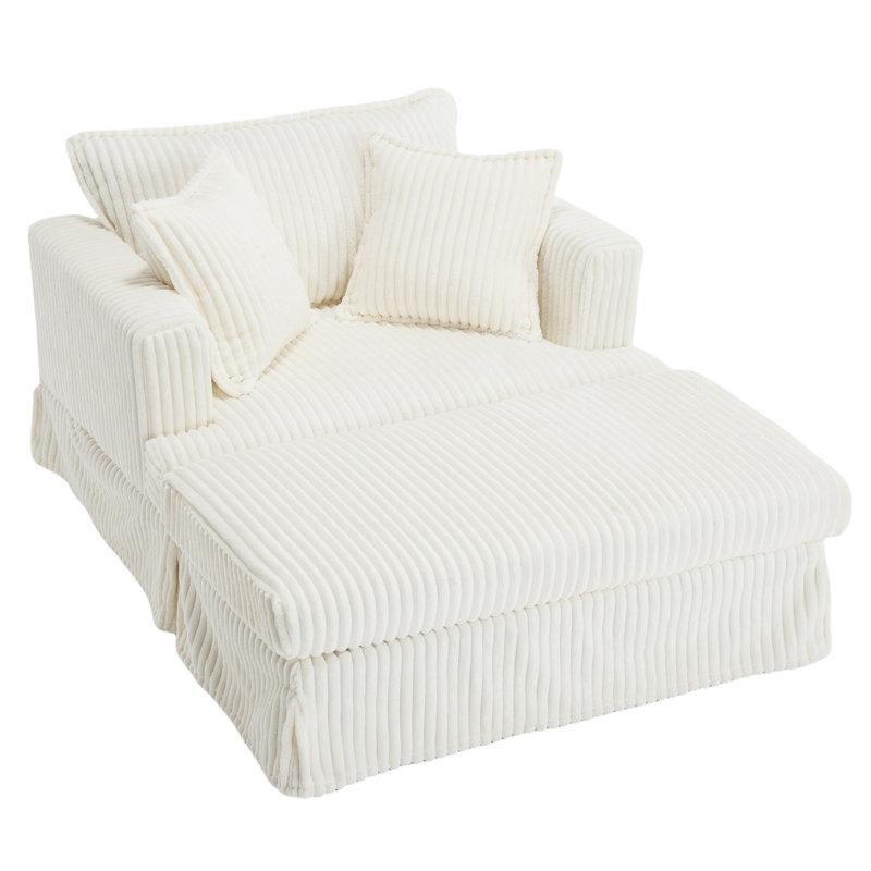 Puflu ve 2 Yastıklı Fitilli Kadife Geniş Dinlenme Koltuğu - 122 cm - 156400