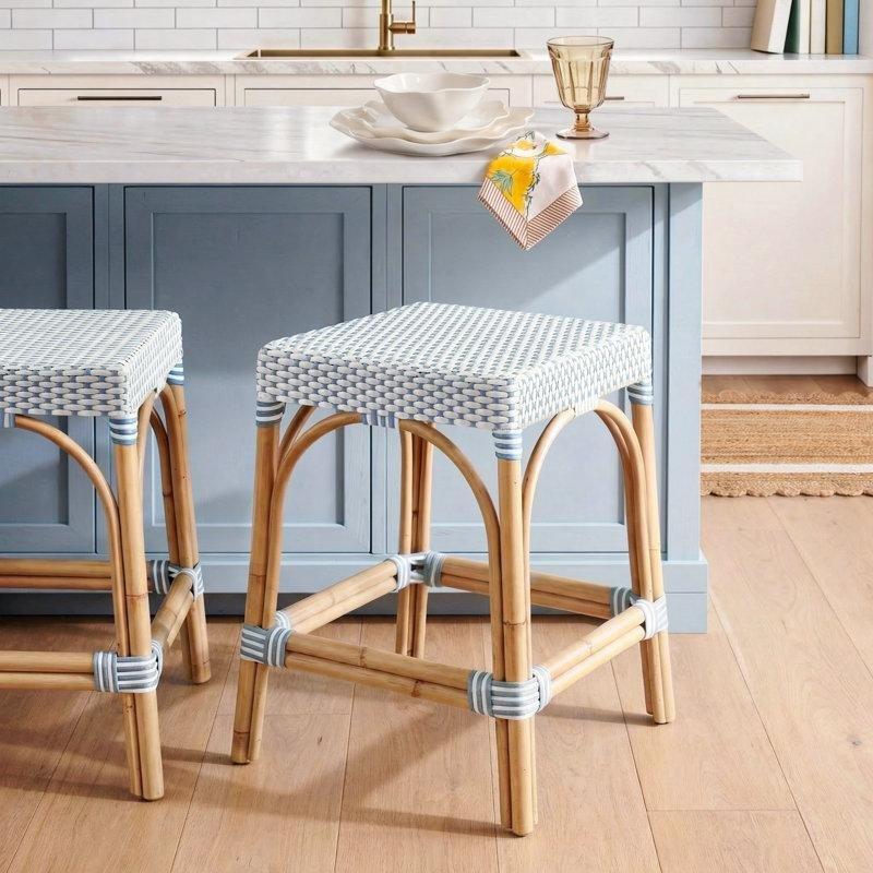 Rattan Damalı Dokuma Sırtlıksız Hasır Bar Sandalyesi - 63 cm - 148239