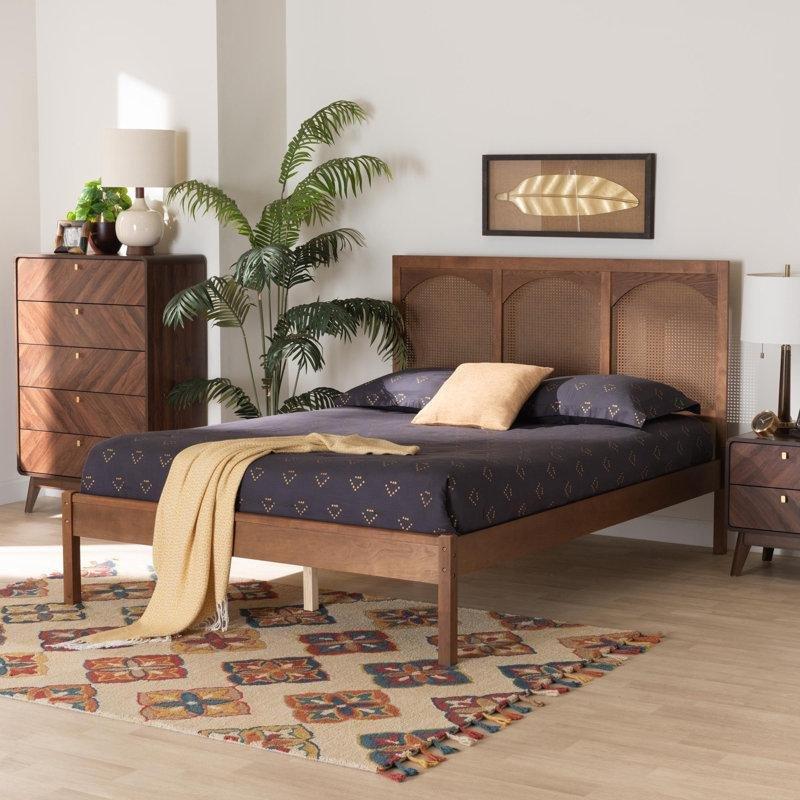 Rattan Dokuma Başlıklı Ahşap Platform Karyola - 143134