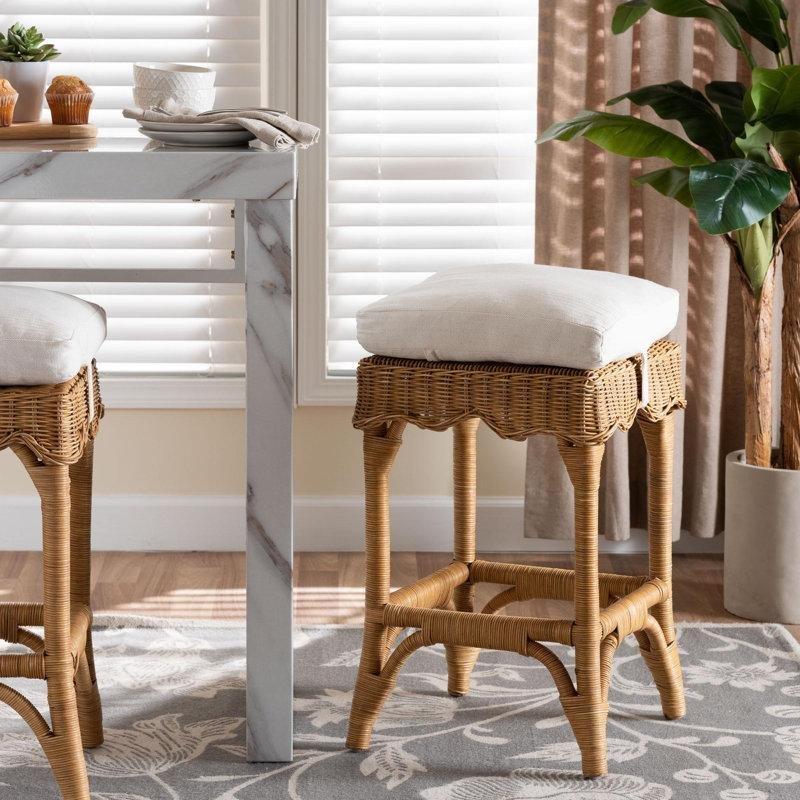 Rattan Minderli Bohem Hasır Bar Sandalyesi - 61 cm - 148161