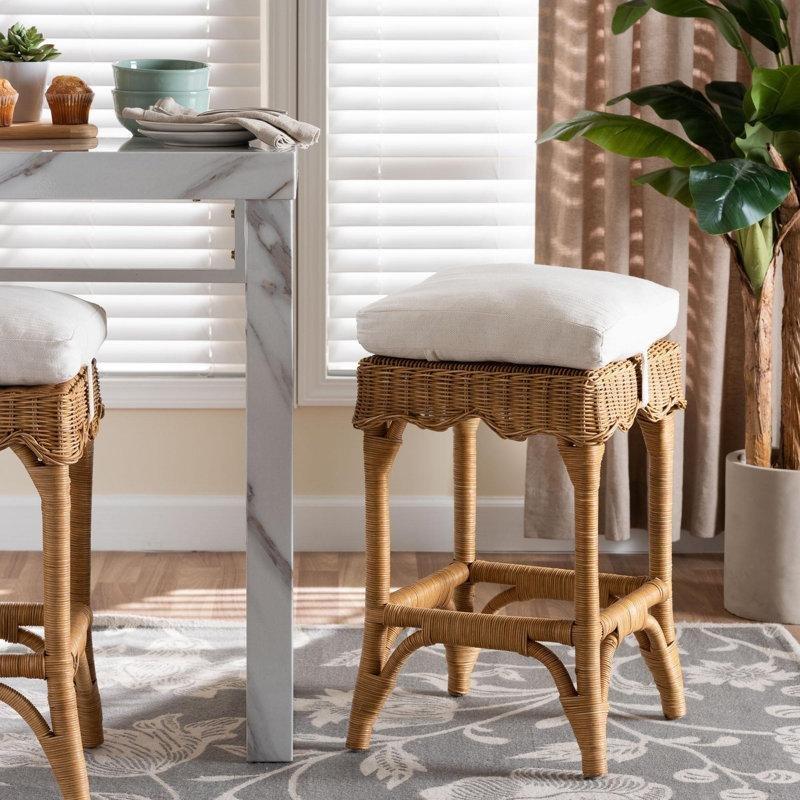 Rattan Minderli Bohem Hasır Bar Sandalyesi - 61 cm - 148161
