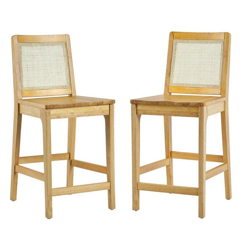 Rattan Sırtlı 2'li Set Ham Ahşap Bar Sandalyesi - 61 cm - 148803