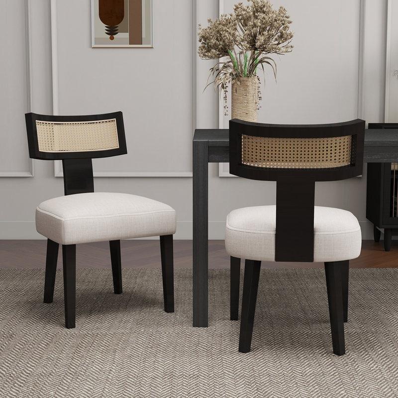 Rattan Sırtlı Kauçuk Ağacı Kumaş Döşemeli 2li Set Bohem Sandalye - 145566