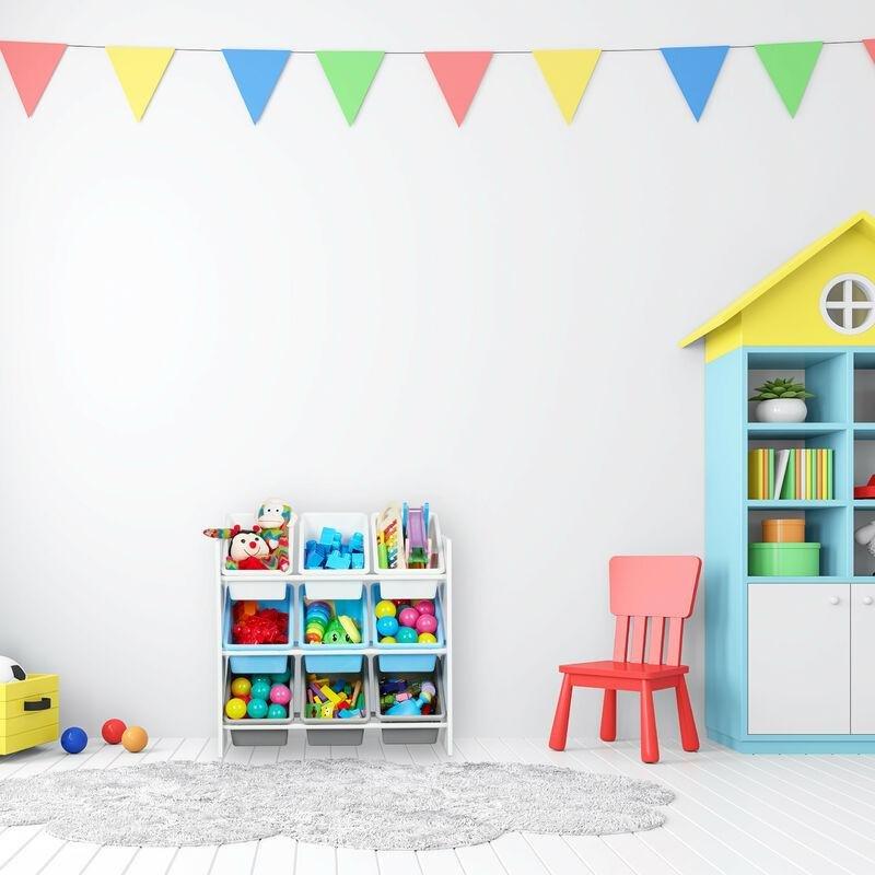 Renkli MDF ve Plastik Çocuk Desenli 9 Kutuplu Oyuncak Dolabı - 67x65 cm - 150846