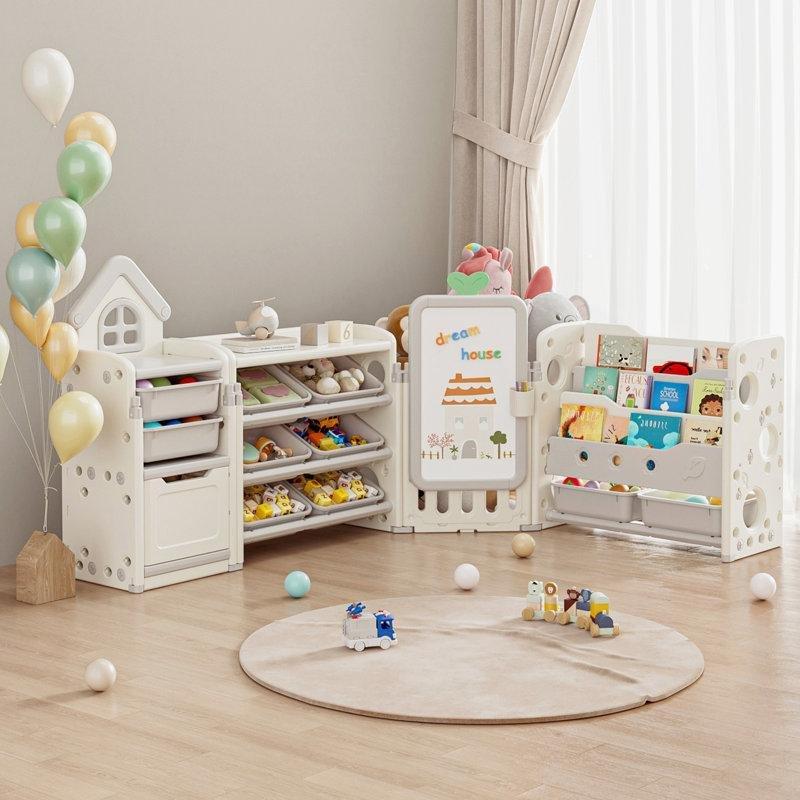 Renkli Plastik Katlanabilir Çizim Tahtalı ve Kitaplıklı Oyuncak Dolabı - 222 cm - 150435