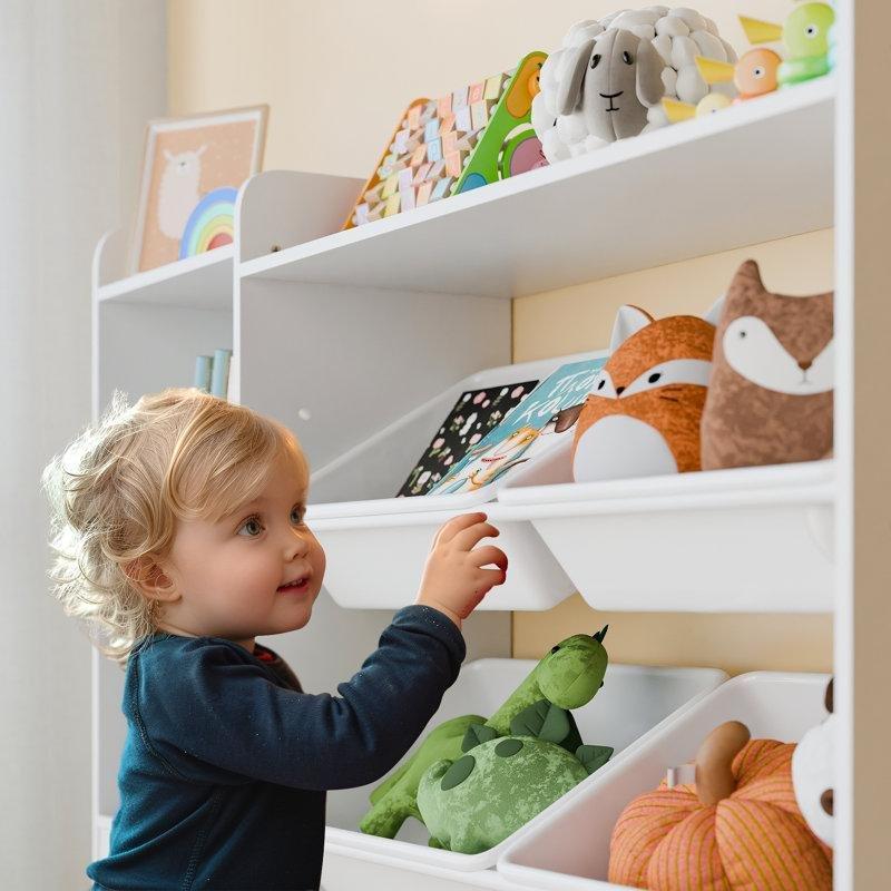 Renkli Sepetli ve Raflı Beyaz Ahşap Oyuncak Dolabı - 113 cm - 150372