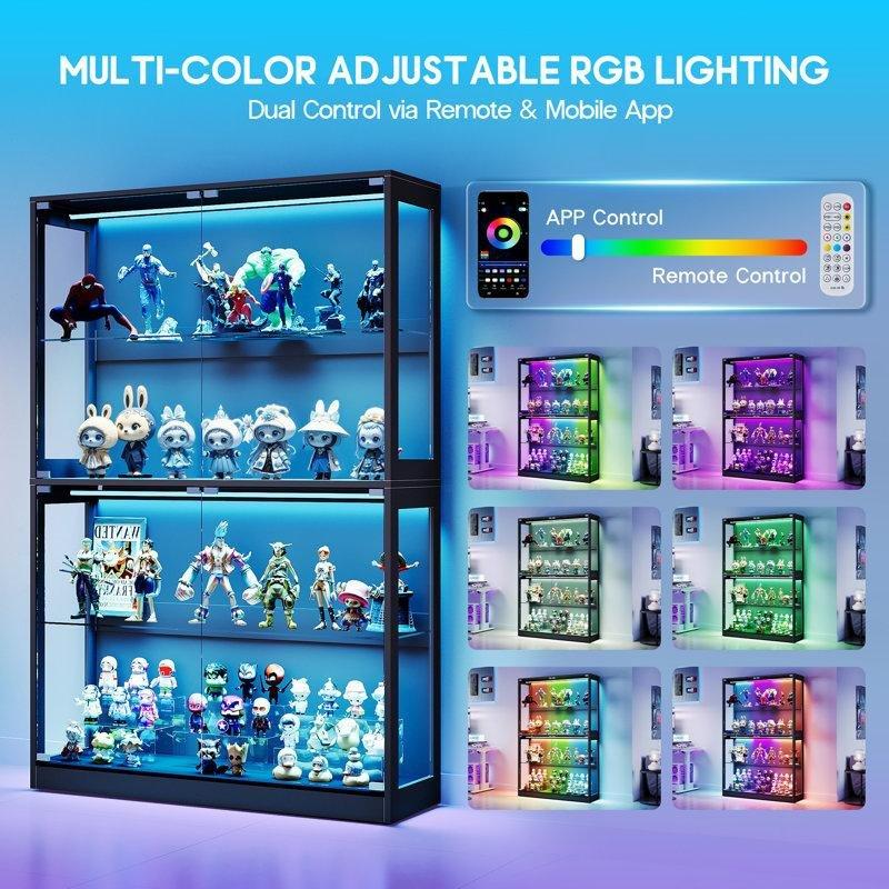 RGB LED Aydınlatmalı Ayarlanabilir Raflı MDF Camlı Oyuncak Dolabı - 149817