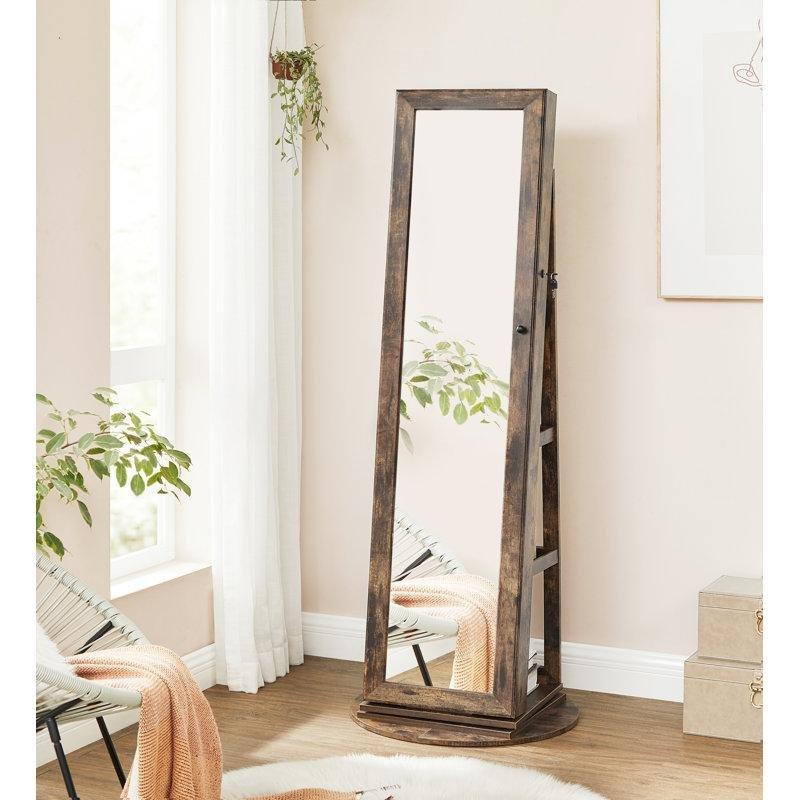 Rustik Kahverengi Ahşap Dönebilen Kilitli Boy Aynalı Takı Dolabı - 163x55x55 cm - 145263