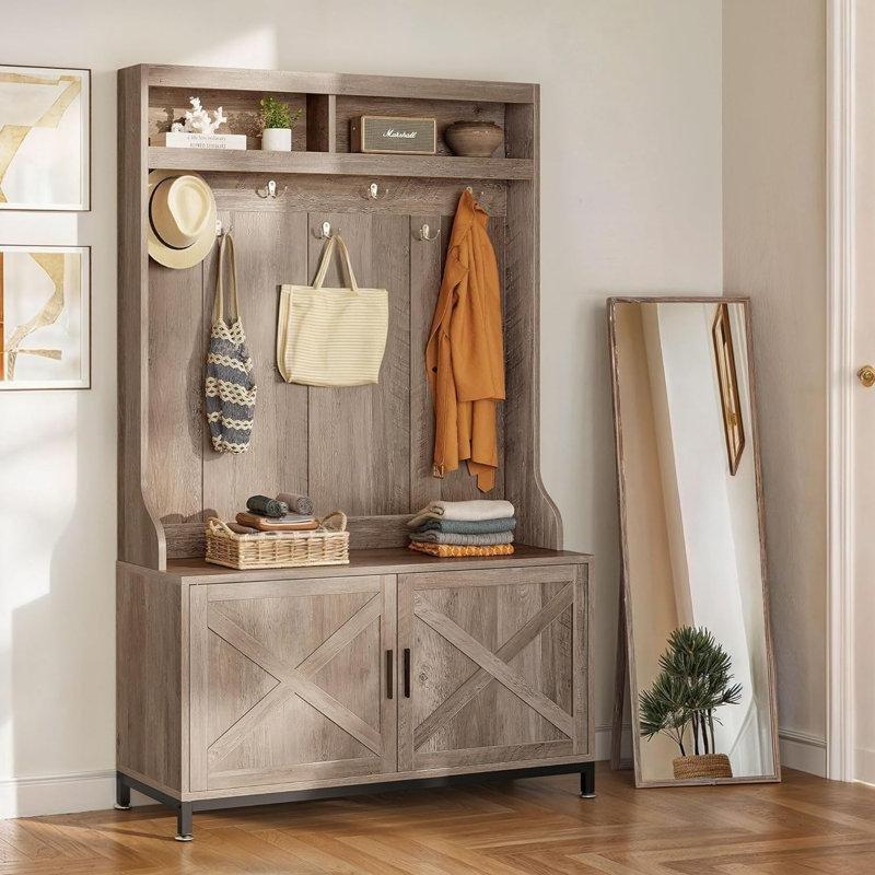 Rustik MDF Oturaklı ve Ayakkabı Dolaplı Portmanto Vestiyer - 100 cm - 159664