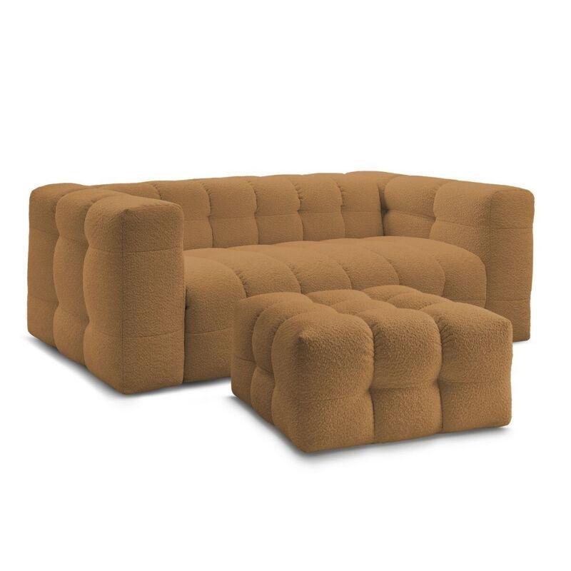 Sarı Bukle Kumaş Puflu Yataklı 3 Kişilik Koltuk - 228x114 cm - 152068