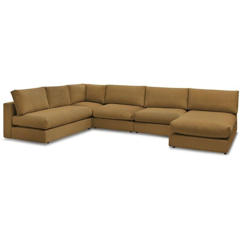 Sarı Fitilli Kadife Modüler OEKO-TEX Sertifikalı Köşe Koltuk Takımı - 369x167 cm - 153828
