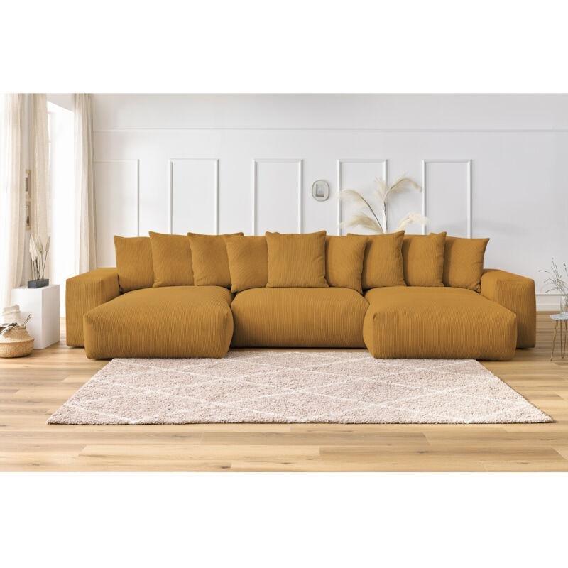 Sarı Fitilli Kadife Panoramik 6 Kişilik Koltuk - 420 cm - 153975