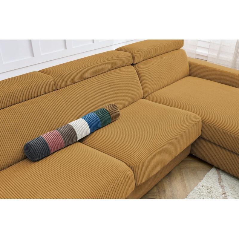 Sarı Fitilli Kadife Yataklı Sandıklı Yönü Değiştirilebilir Köşe Koltuk - 277x158 cm - 152384