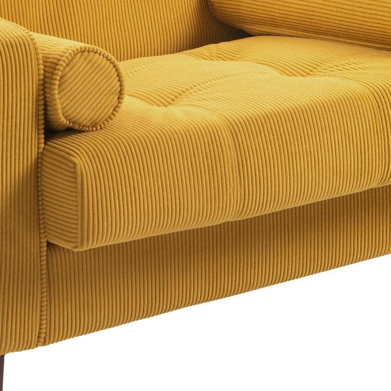 Sarı Fitilli Kumaş Ahşap Ayaklı Kapitoneli 2 Kırlentli Berjer Koltuk - 88 cm - 156649