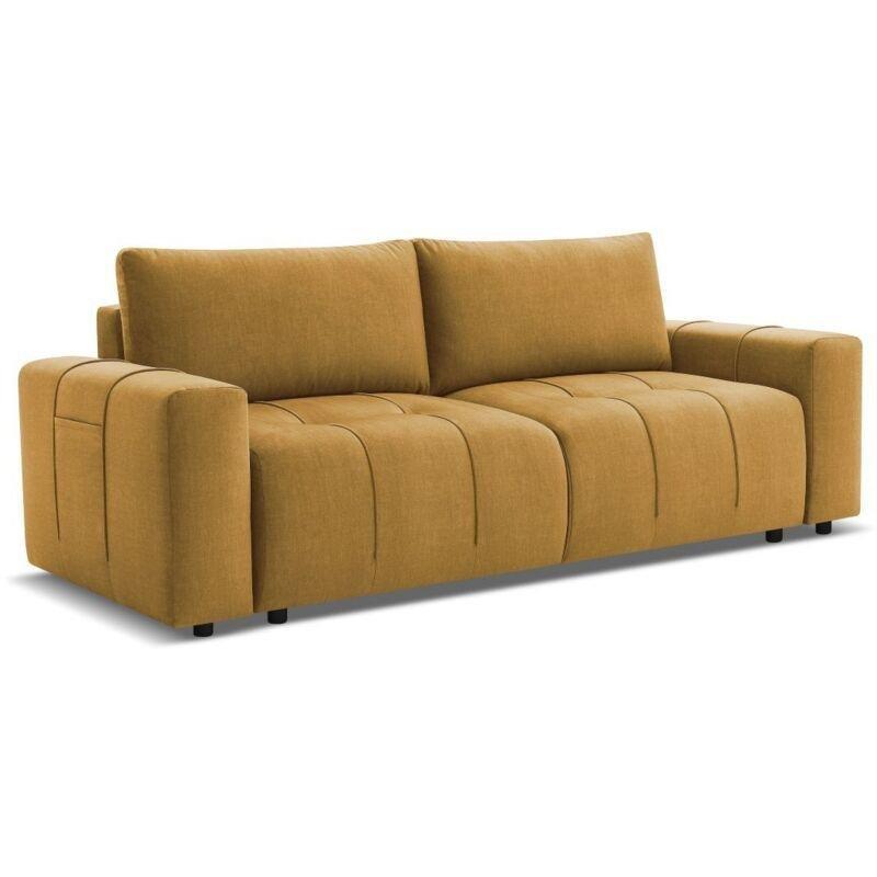 Sarı Kadife Yataklı ve Sandıklı Üçlü Koltuk - 153477