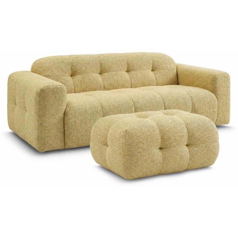 Sarı Masif Ahşap Puflu Kırçıllı Kumaş 3 Kişilik Koltuk - 232 cm - 152129