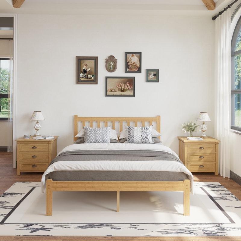 Sarı Masif Bambu Yatak Başlıklı Platform Karyola - 155x208 cm - 143326