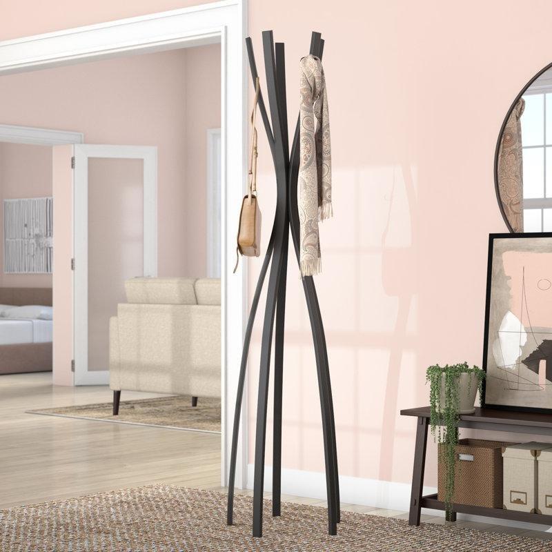 Saten Siyah Çelik 5 Askılı Ayaklı Portmanto - 185 cm - 161392