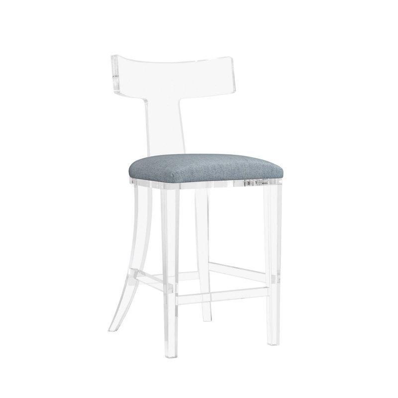 Saz Rengi Kumaş Döşemeli Şeffaf Akrilik Dört Ayaklı Bar Sandalyesi - 67 cm - 148341
