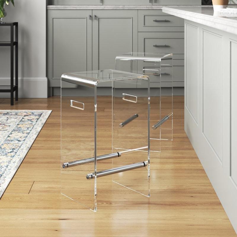 Şeffaf Akrilik Ayak Destekli 2li Set Plastik Bar Sandalyesi - 61 cm - 148425