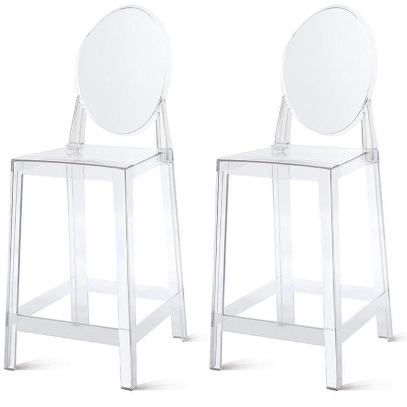 Şeffaf Akrilik King Louis Sırtlı 2li Set Bar Sandalyesi - 64 cm - 148377