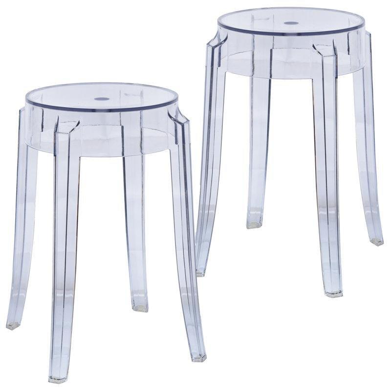 Şeffaf Akrilik Sırtlıksız 4 Ayaklı Plastik Bar Sandalyesi 2li Set - 46 cm - 148449